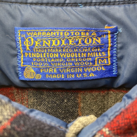 Vintage Pendleton Mens M Blue & Red Plaid Pure Wool Button Down Shirt - Picture 3 of 9